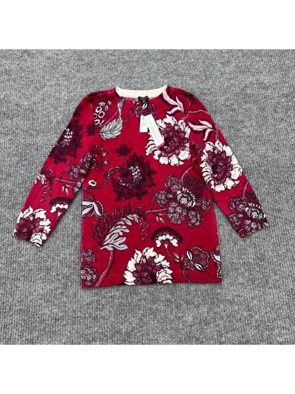 Talbots Audrey 100% Cashmere Sweater Graphic Floral 3/4 Sleeve Womens Small NEW